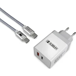 Cargador Pared SUBBLIM USB-A/C Cable USB-C (CHG-3WPD01) | 8436586740733 | Hay 10 unidades en almacén | Entrega a domicilio en Canarias en 24/48 horas laborables