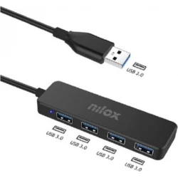 Hub NILOX USB-A 3.0 a 4xUSB-A 3.0 Negro (NXHUB402) | 8054320847458 | Hay 7 unidades en almacén | Entrega a domicilio en Canarias en 24/48 horas laborables