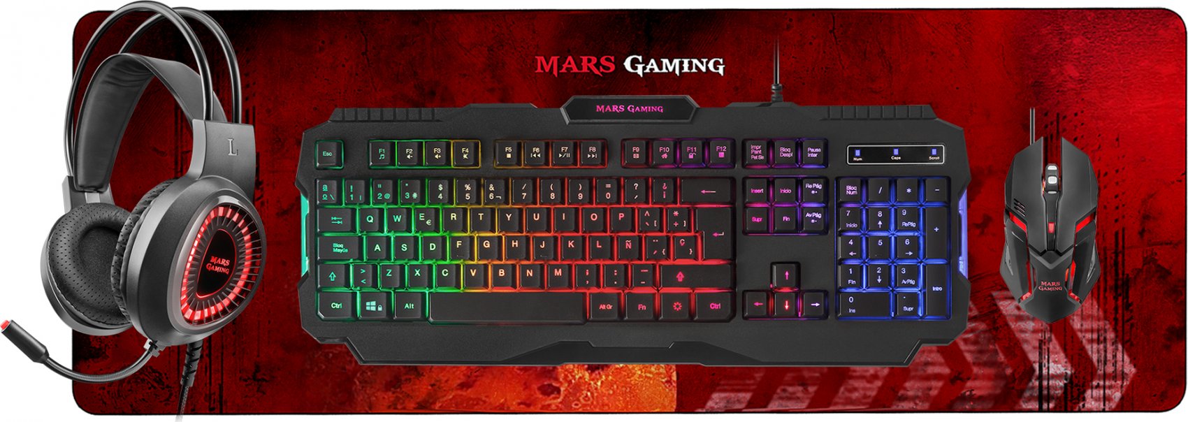 Mars Gaming - Kit Gaming Teclado + Ratón + Alfombrilla