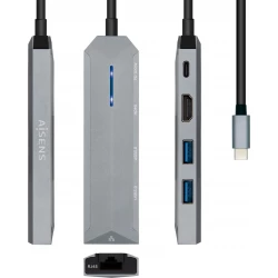Adaptador AISENS 5en1 USB-C 15cm Gris (ASUC-5P003-GR) | 8436574707595 | Hay 3 unidades en almacén | Entrega a domicilio en Canarias en 24/48 horas laborables
