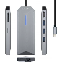 Adaptador AISENS USB-C 8 en 1 15cm Gris (ASUC-8P004-GR) | 8436574707601 | Hay 2 unidades en almacén | Entrega a domicilio en Canarias en 24/48 horas laborables