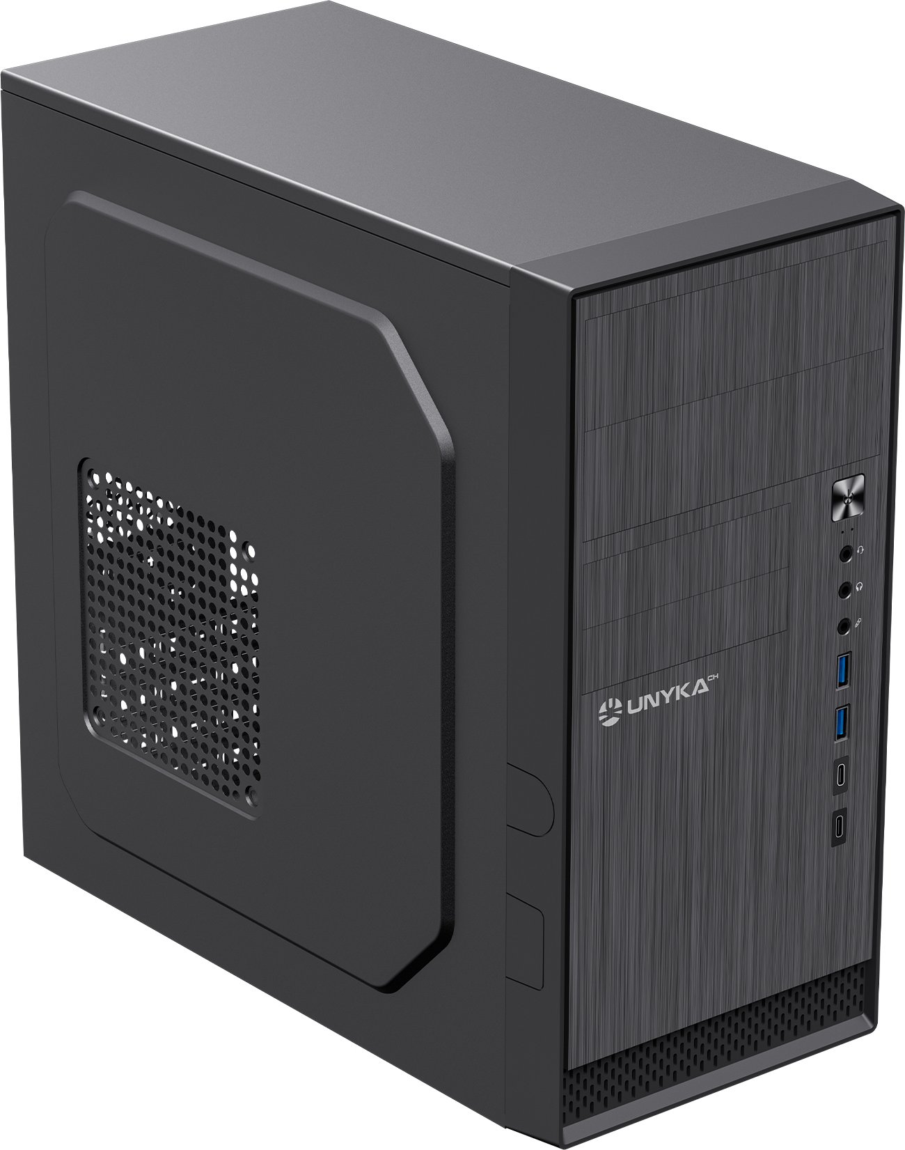 UNYKAch Caja Ordenador AERO C12 Micro ATX Negra, Con dos puertos USB 3.0 y  dos puertos USB Type C 2.0