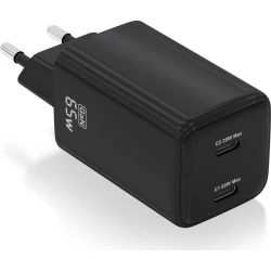 Cargador AISENS 2xUSB-C 65W Negro (ASCH-65W2P040-BK) | Hay 2 unidades en almacén | Entrega a domicilio en Canarias en 24/48 horas laborables