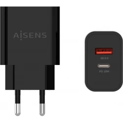 Cargador de Pared AISENS 20W USB-A/C Negro (A110-0682) | 8436574708103 [1 de 3]