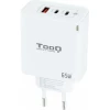 TooQ Cargador de Pared GaN 2USB-C/PD + USB-A/QC 65W, Blanco | (1)