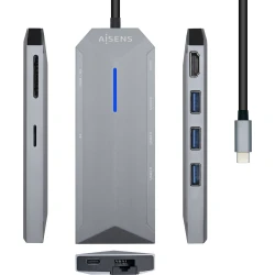 Adaptador AISENS USB-C 8 en 1 15cm Gris (ASUC-8P004-GR) | 8436574707601 [1 de 7]