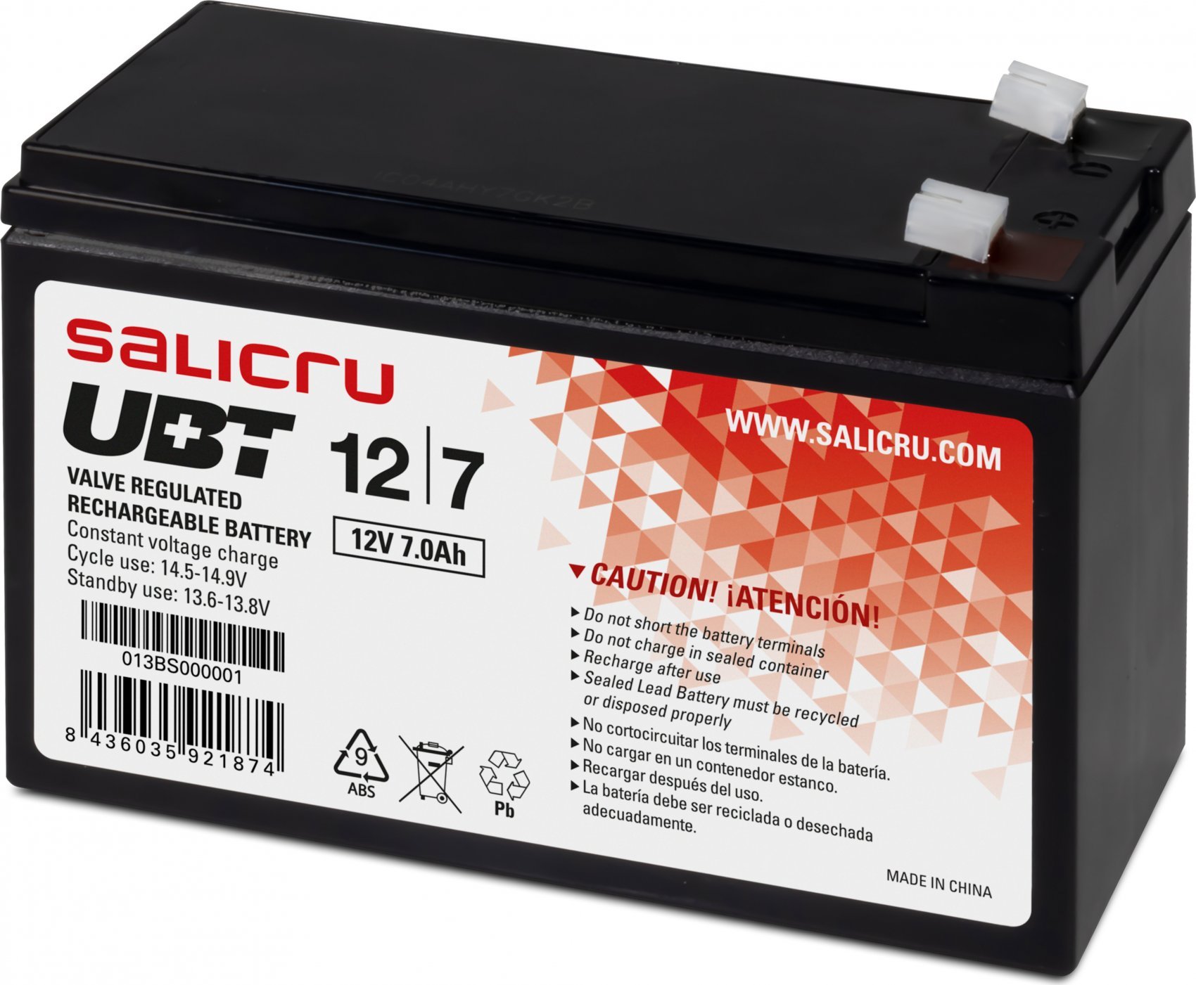 Batería para S.A.I. SALICRU UBT 12v 7Ah (013BS000001-7) | 013BS-07 | 8436035921874 [1 de 2]