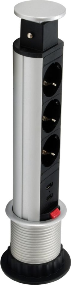 Regleta EQUIP 3 Tomas AC 2xUSB Negra/Plata (EQ333304) | Hay 10 unidades en almacén | Entrega a domicilio en Canarias en 24/48 horas laborables