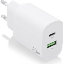 AISENS Cargador 20W, 1xUSB-C PD3.0, 1xUSB-A QC3.0, Blanco | A110-0754 | 8436574709551 | Hay 4 unidades en almacén