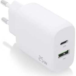AISENS Cargador 25W, 1xUSB-C PD3.0, 1xUSB-A QC3.0, Blanco | A110-0758 | 8436574709599 | Hay 2 unidades en almacén