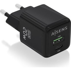 AISENS Cargador GaN 20W, 1xUSB-C PD3.0 QC4.0, 1xUSB-A QC3.0, | ASCH-20W2P011-BK | 8436574709476 | Hay 3 unidades en almacén