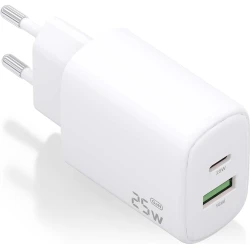 AISENS Cargador GaN 25W, 1xUSB-C PD3.0, 1xUSB-A QC3.0, Blanc | A110-0911 | 8435739902394 | Hay 5 unidades en almacén