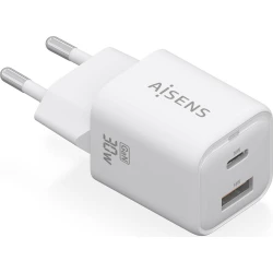 AISENS Cargador Gan 30W, 1xUSB-C PD3.0 QC4.0, 1xUSB-A QC3.0, | ASCH-30W2P020-W | 8435739900840 | Hay 5 unidades en almacén