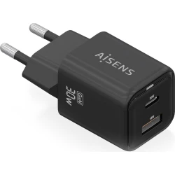AISENS Cargador Gan 30W, 1xUSB-C PD3.0 QC4.0, 1xUSB-A QC3.0, | ASCH-30W2P021-BK | 8435739900857 | Hay 26 unidades en almacén
