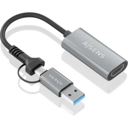 AISENS Conversor Aluminio USB-A+USB-C A HDMI 1080P@60Hz, USB-A/M+USB-C/M-HDMI/H, Gris, 15cm AISENS Conversor Aluminio USB-A+USB-C A HDMI 1080P@60Hz, USB | A109-0913 | 8435739902479 | Hay 3 unidades en almacén