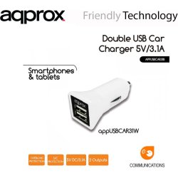 CARGADOR APPROX COCHE 2 PUERTOS USB BLANCO APPUSBCAR31W | 8435099516194 | Hay 1 unidades en almacén