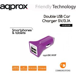CARGADOR APPROX COCHE 2 PUERTOS USB PURPURA APPUSBCAR31P | 8435099516187 | Hay 31 unidades en almacén