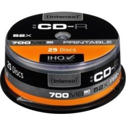 CD-R INTENSO PRINTABLE 700MB 52X TARRINA 25 UNIDADES 1801124 | Hay 6 unidades en almacén