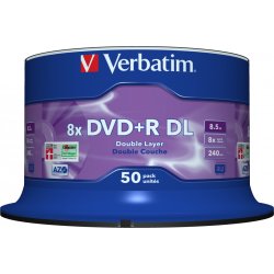 Dvd Verbatim DVD+R Double Layer 8x Matt Silver 50pk Spindle  | 43758 | Hay 2 unidades en almacén