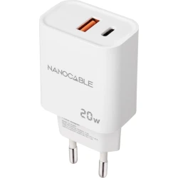 Nanocable Cargador USB-C/PD + USB-A/QC 20W, Blanco | 10.10.2007 | 8433281015159 | Hay 5 unidades en almacén