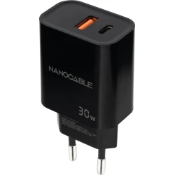 Nanocable Cargador USB-C/PD + USB-A/QC 30W, Negro | 10.10.2012 | 8433281015203 | Hay 6 unidades en almacén