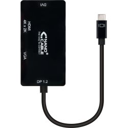 Nanocable Conversor USB-C a VGA / DVI / HВЬШ, 3 En 1. USB-C/M-VGA/H-DVI/H-HDMI/H 4K, Negro, 10 cm Nanocable Conversor USB-C a VGA / DVI / HВЬШ, 3 En | DSP0000006643 | 8433281008120 | Hay 2 unidades en almacén