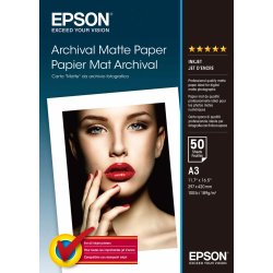 Papel Epson Archival Matte Paper, DIN A3, 189 g/m², 50 hoja | C13S041344 | 0010343830097 | Hay 10 unidades en almacén