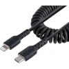 StarTech.com Cable de 50cm USB-C a Lightning MFi, Cable USB Tipo C Rizado de Carga Negro para iPhone, con Recubrimiento de TPE, Núcleo de Fibra de Ar | (1)