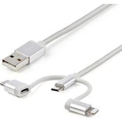 StarTech.com Cable Trenzado USB a Lightning USB-C y Micro USB - Cable Cargador p | LTCUB1MGR | 0065030868365 [1 de 7]