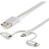 StarTech.com Cable Trenzado USB a Lightning USB-C y Micro USB - Cable Cargador para Teléfono Móvil iPhone iPad Tablet - 1m Plata | (1)