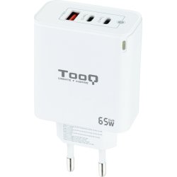 Tooq Cargador De Pared Gan 2usb-c Pd + Usb-a Qc 65w, Blanco | TQWC-GANQC2PD65WT | 8433281012585