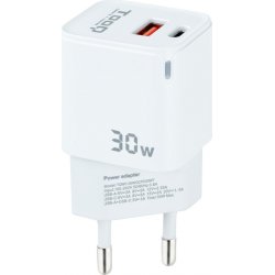 TooQ Cargador de Pared GaN USB-C/PD + USB-A/QC 30W, Blanco | TQWC-GANQCPD30WT | 8433281012561 | Hay 1 unidades en almacén