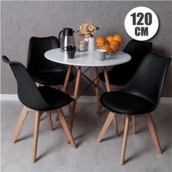 CONJUNTO COMEDOR 4 SILLAS NEGRAS D200 + MESA BLANCA D600 120CM MUVIP | PACK158