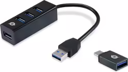 Hub CONCEPTRONIC 4xUSB 3.0+Adaptador USB-C (HUBBIES04B) | HUBBIES4B | Hay 4 unidades en almacén | Entrega a domicilio en Canarias en 24/48 horas laborables