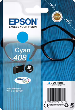 Tinta Epson 408L Cian 21.6ml 1700 pág (C13T09K24010) | Hay 1 unidades en almacén | Entrega a domicilio en Canarias en 24/48 horas laborables
