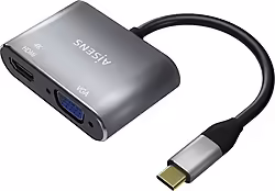 Aisens Conversor Usb-c A Vga Hdmi 4k, Usb-c M-vga H-hdmi H, Gris, | A109-0627 | 8436574707335