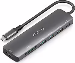 Aisens Usb-c Dock 7 En 1, Usb-c A, 1x Hdmi, 3x Usb-a, 1x Usb-c Pd | ASUC-7P025-GR | 8435739903148