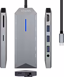 Aisens Usb-c Dock 9 En 1, Usb-c A 1x Hdmi, 1xrj45, 3x Usb, 1x Pd, | ASUC-9P001-GR | 8436574706260