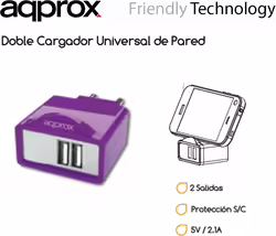 Cargador Approx 2 Puertos Usb Appusbwall21p | 8435099516279