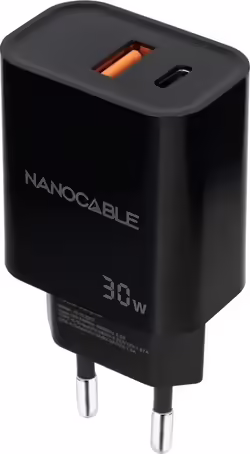 Nanocable Cargador Usb-c Pd + Usb-a Qc 30w, Negro | 10.10.2012 | 8433281015203