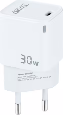 Tooq Cargador De Pared Gan Usb-c Pd 30w, Blanco | TQWC-GANPD30WT | 8433281012554