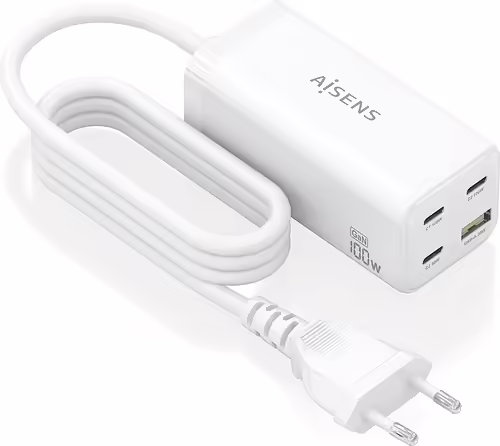 AISENS Cargador Sobremesa GaN 100W, 3x USB-C PD3.0 QC4.0 QC5.0, 1x USB-A QC3.0, | ASCH-100W4P053-W | 8435739903193 imagen 1
