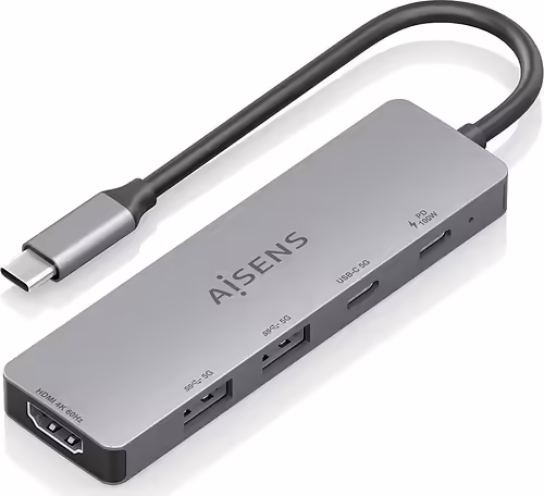 AISENS USB-C Dock 5 en 1, USB-C a 1xHDMI 2xUSB-A 1xUSB-C 1xUSB-C PD, Gris, 15cm | ASUC-5P028-GR | 8435739903568 imagen 1