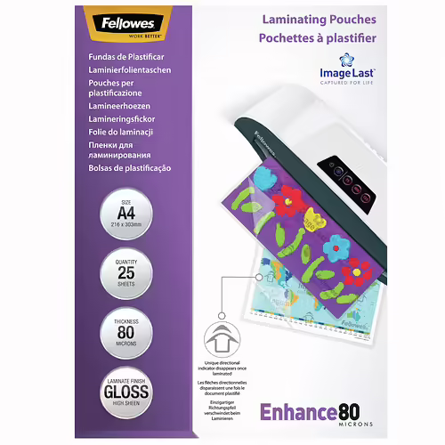 FELLOWES 5396205 FUNDAS PARA PLASTIFICAR A4 80MIC | 0077511539626 imagen 1