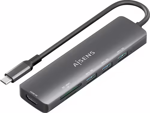 AISENS USB-C Dock 6 en 1, USB-C A, 1x HDMI, 3x USB-A, 1x SD, 1x MicroSD, Gris, 1 | ASUC-6P024-GR | 8435739903131 imagen 1
