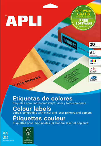 APLI Etiquettes 210x297 jaunes jet/laser/copieur 20 feuilles etiqueta autoadhesi | APLI 1599 | 8410782015994 imagen 1