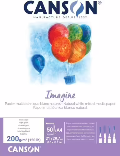 Canson Imagine Bloc Encolado de 50 Hojas 200gr A4 - Grano Fino - Color Blanco | C200006008 | 3148950060082 imagen 1