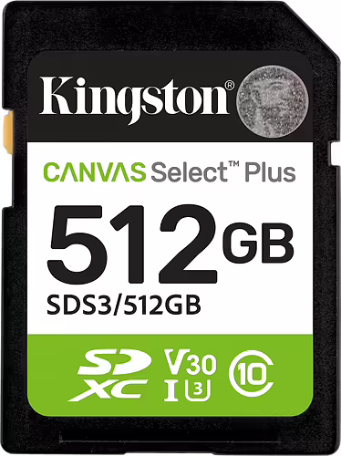 Kingston Technology 512 GB SDXC Canvas Select Plus Gen3 150 MB/s C10 UHS-I U3 V3 | SDS3/512GB | 0740617348347 imagen 1