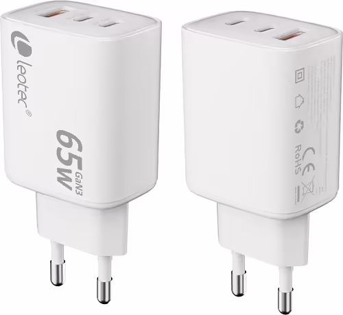 Leotec CARGADOR UNIVERSAL 65W GAN ULTRA SLIM 2 USB C PD+1 USB A BLANCO | LECSPH65W3W2 | 8436588883100 imagen 1