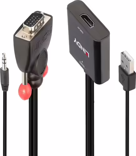 Lindy 38284 adaptador de cable de vÍdeo VGA (D-Sub) + 3,5mm HDMI + USB Negro | 4002888382847 imagen 1